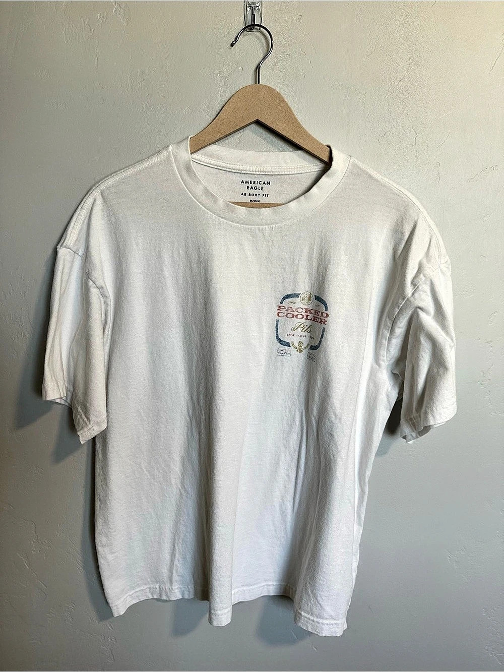 American Eagle AE Boxy Fit Graphic Tee in White Size Medium